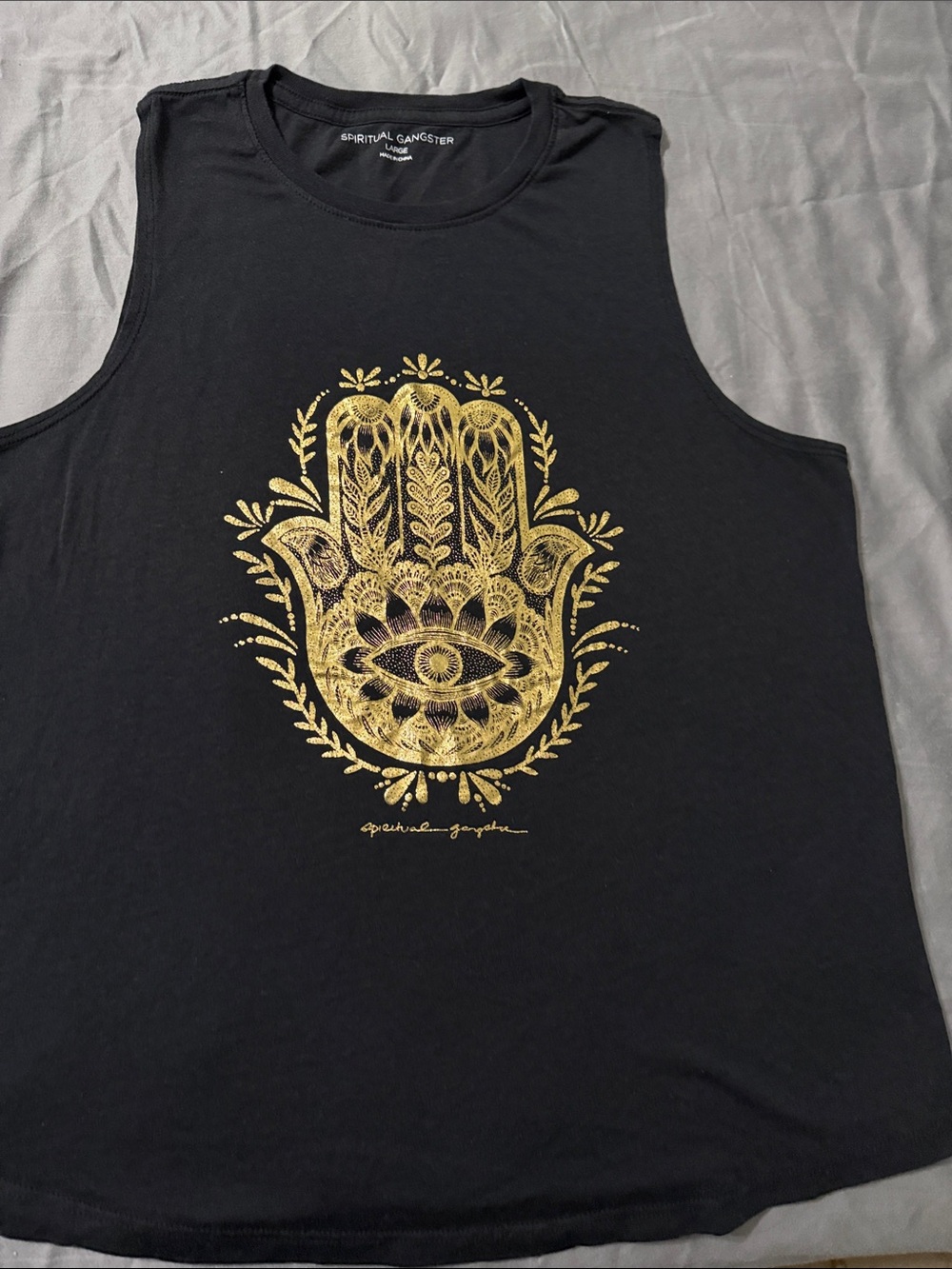Spiritual Gangster Black Tank with Gold Hamsa Graphic